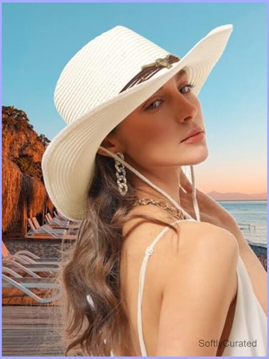 Straw Cowboy Hat with Windproof Chin Strap Sun Protection main image 7